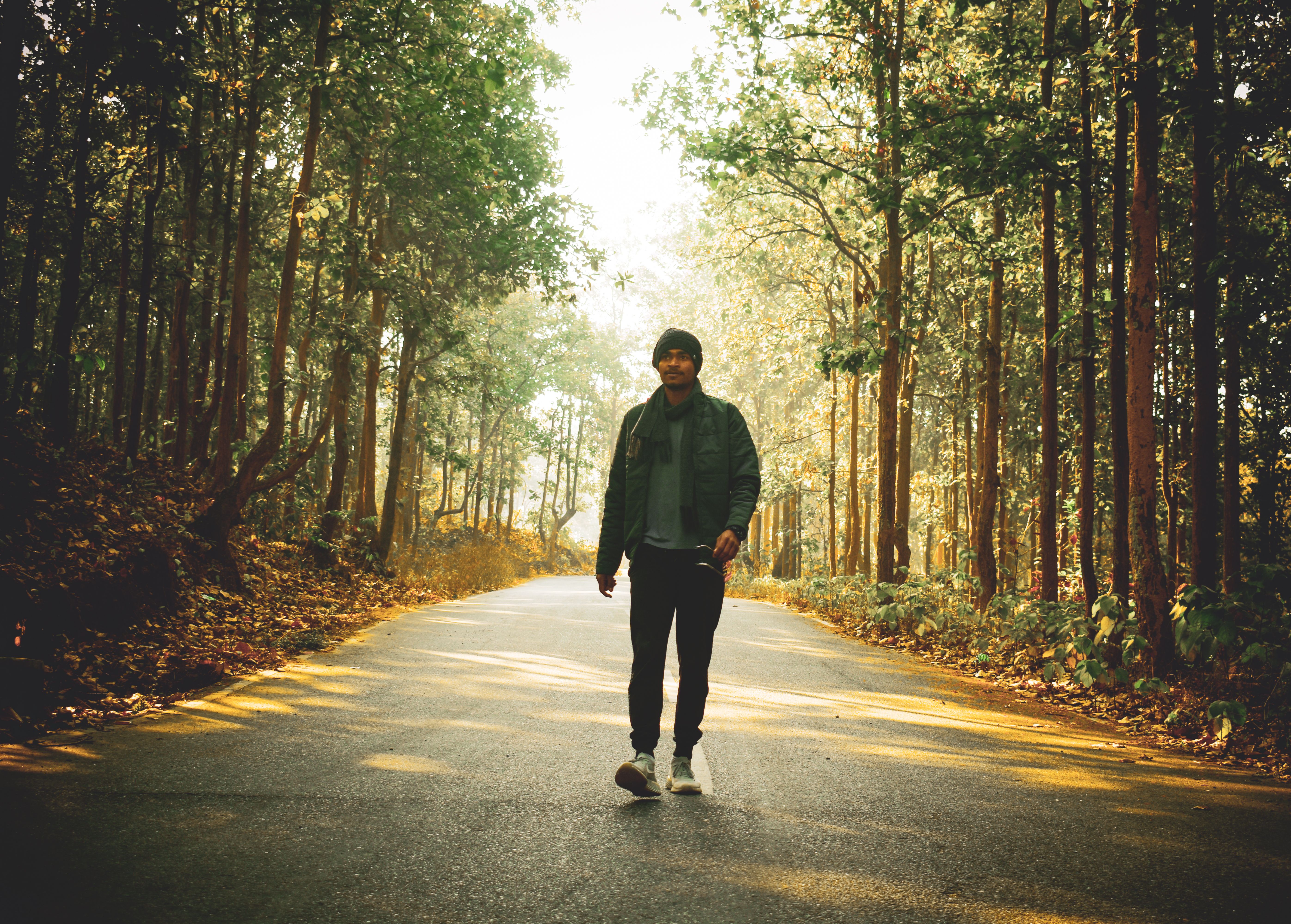 mindful walking autumn forest warm sun — Boho wellness aesthetic
