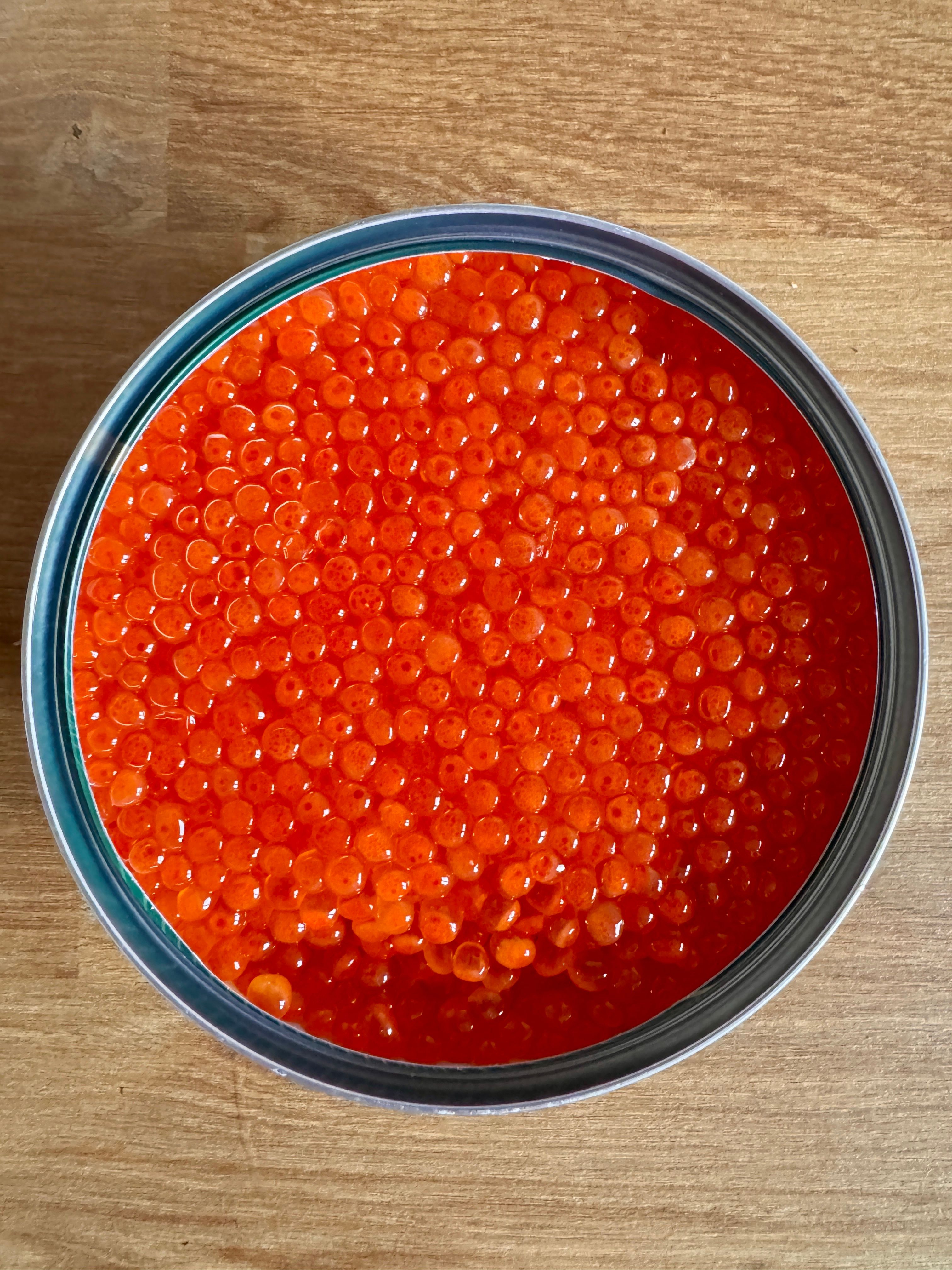 Close-up of Fresh Red Fish Roe in Tin Can · Free Stock Photo