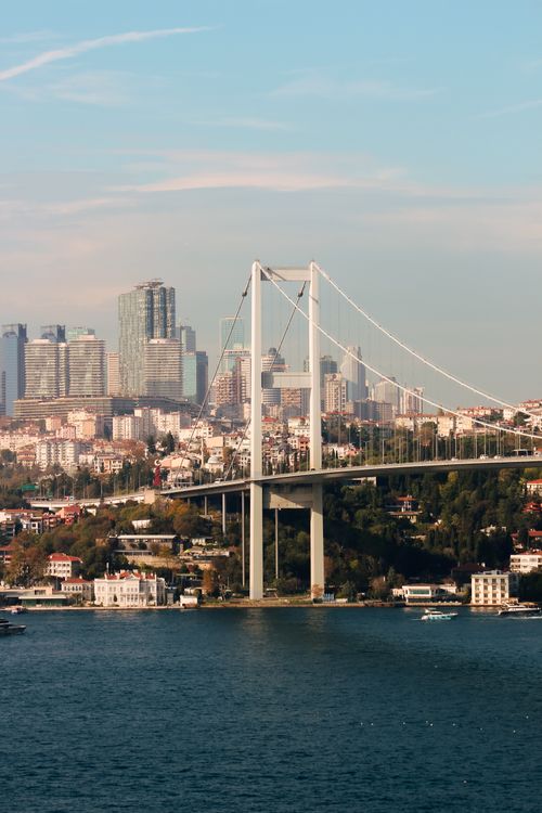 Free A stunning view of the 15 July Martyrs Bridge spanning the Bosphorus in Istanbul during daytime. Stock Photo