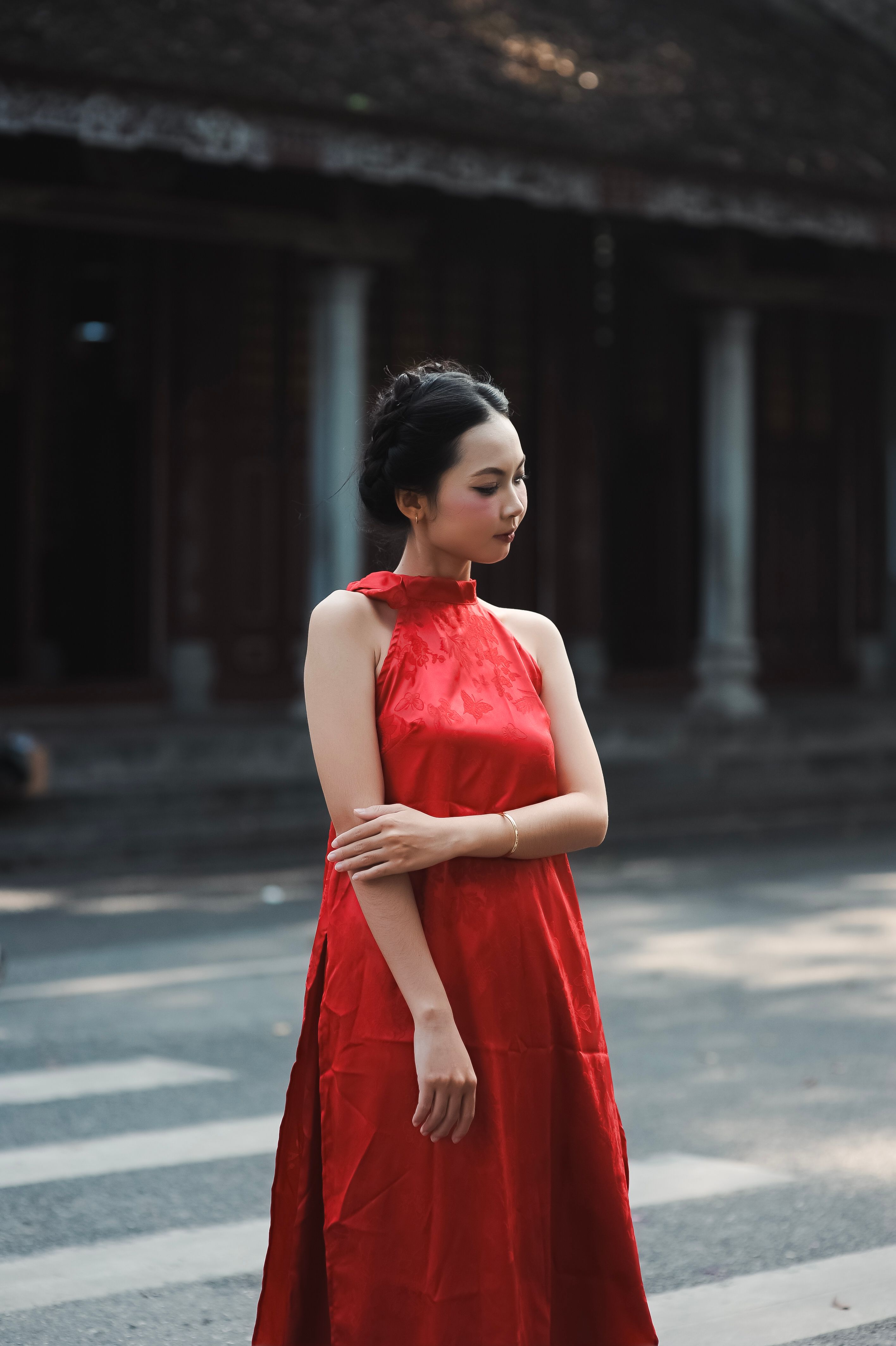 Elegant Woman in Red Dress Outdoors · Free Stock Photo
