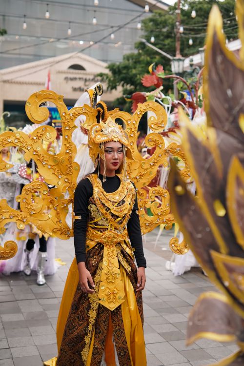 Free Colorful traditional costume parade in Yogyakarta, showcasing Indonesia's rich cultural heritage. Stock Photo