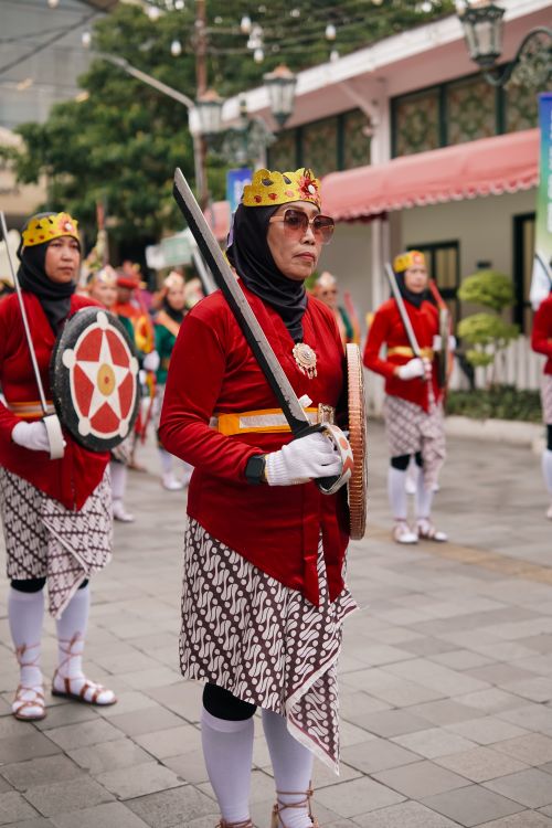 Free Colorful celebration in Yogyakarta featuring traditional costumes and cultural heritage. Stock Photo
