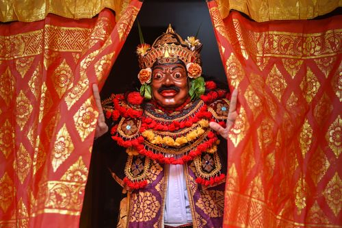 Free Colorful Indonesian mask dance with ornate costume, West Nusa Tenggara. Stock Photo