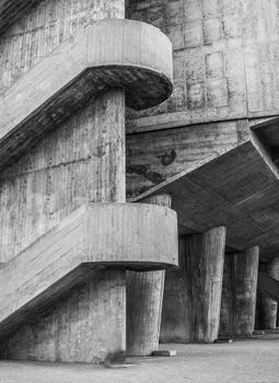 Explore the stark beauty of brutalist architecture with this black and white photo of a concrete staircase.. pexels, explore,
