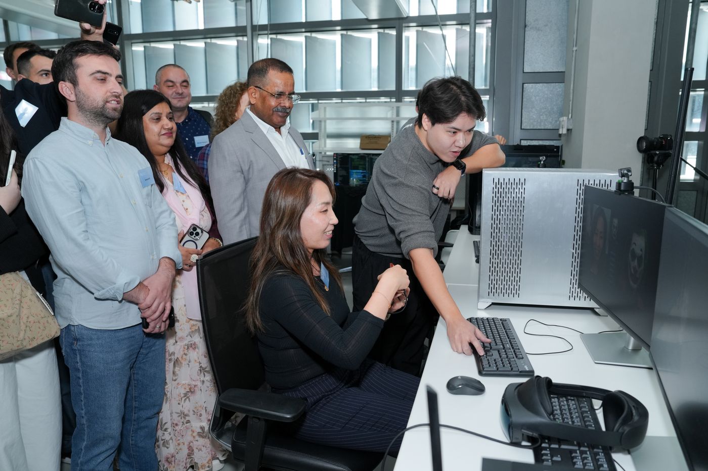 Technology team collaborating in a modern workspace