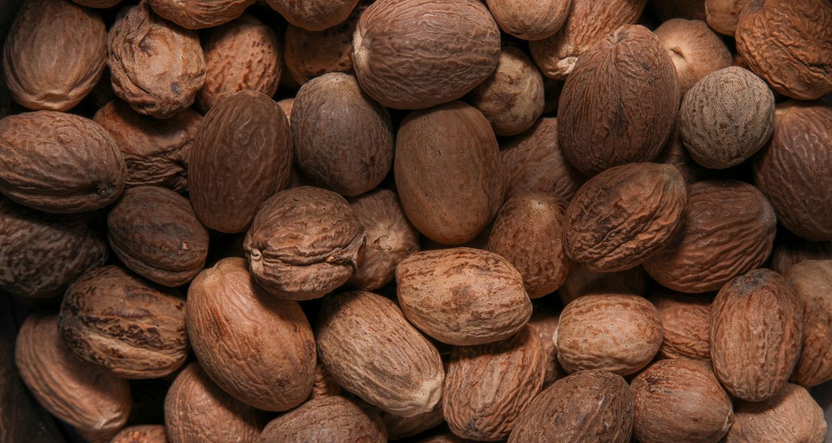 Whole nutmeg seeds