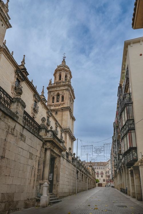 Free Scenic view of the historic Jaén Cathedral and surrounding architecture in Andalucía, Spain. Stock Photo