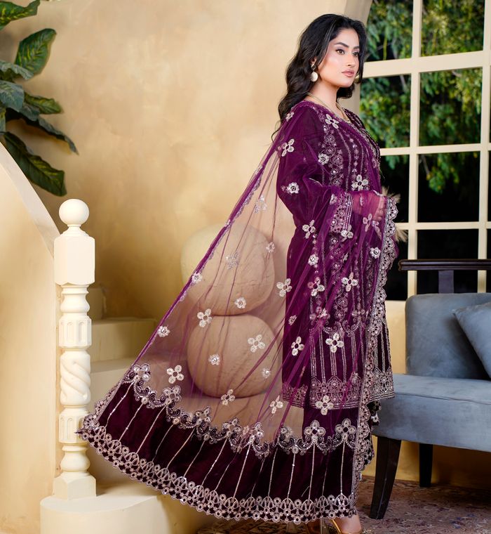 Embroidered velvet party dress Myra Creations