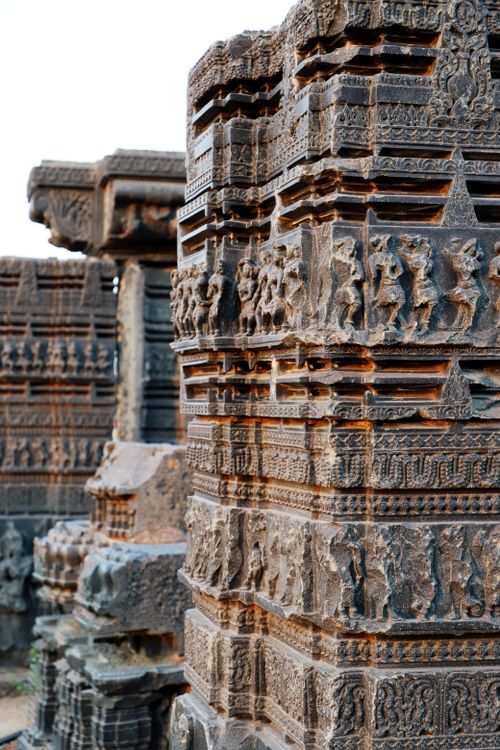 Free Close-up of detailed stone carvings on ancient temple walls, showcasing historical craftsmanship. Stock Photo