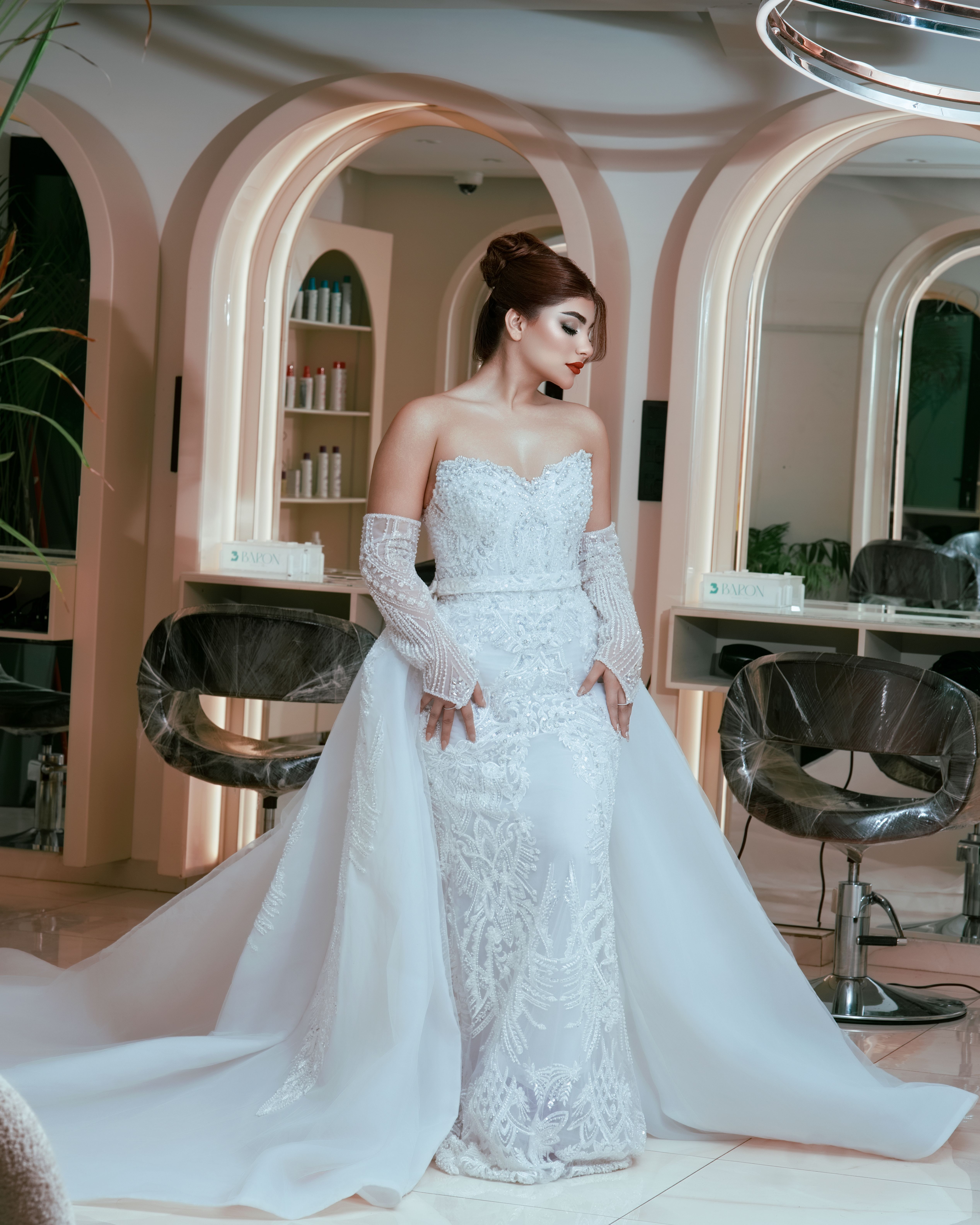 Elegant Bride in Luxurious White Wedding Gown  Free Stock Photo