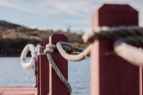 Free Selective Focus Photo of Ropes Wooden Dock Stock Photo