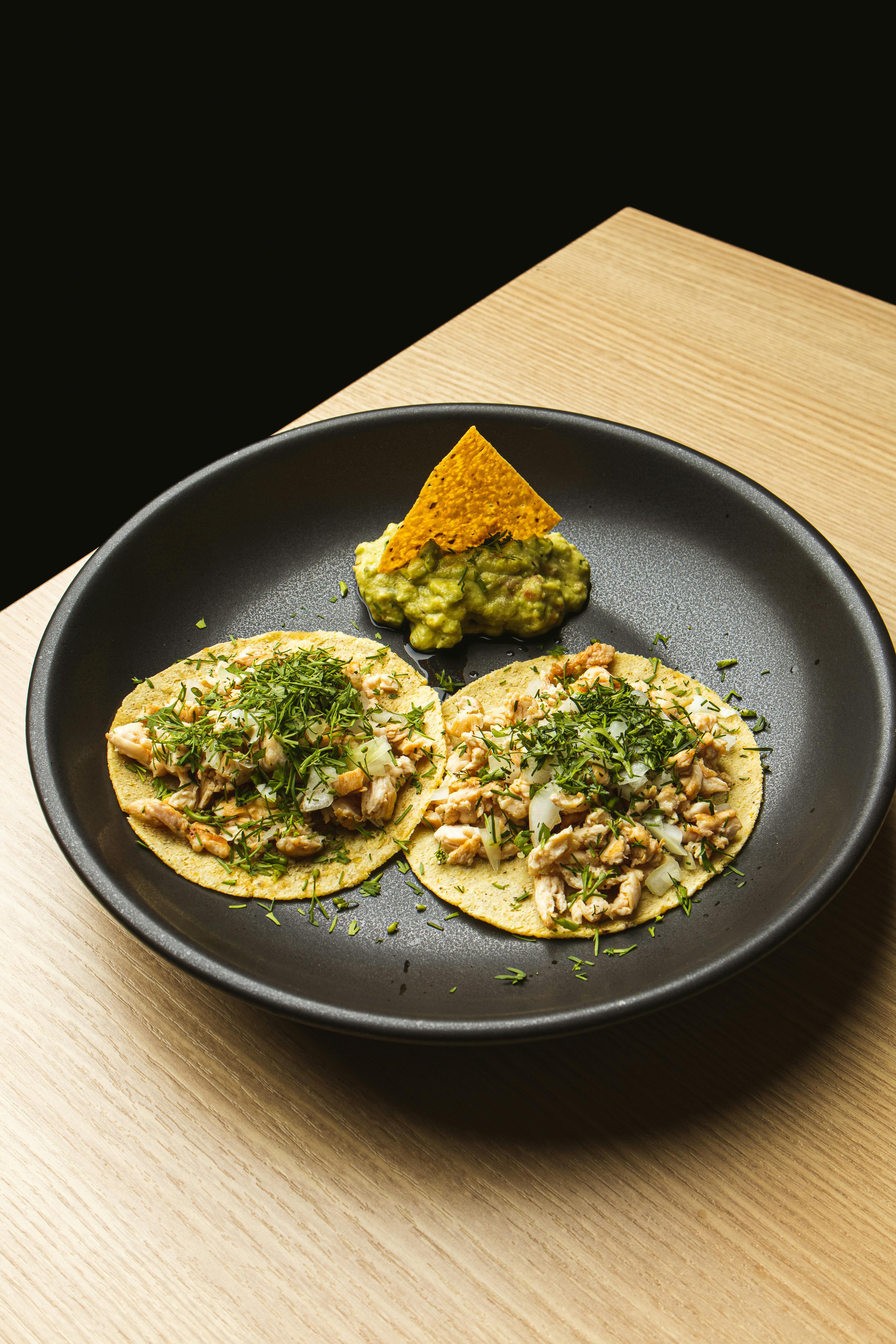 delicious chicken tacos with guacamole