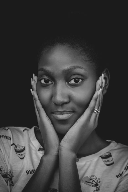 Free Striking monochrome portrait of a woman with a serene expression, emphasizing beauty and elegance. Stock Photo