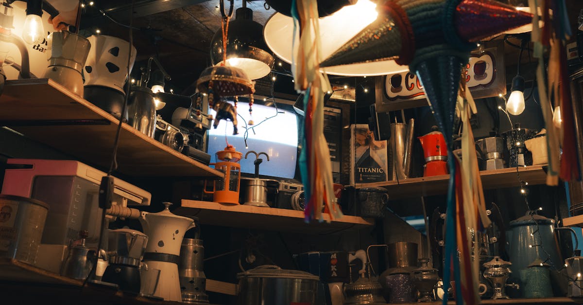 A charming vintage cafe filled with eclectic decor, warm lighting, and cozy corners.