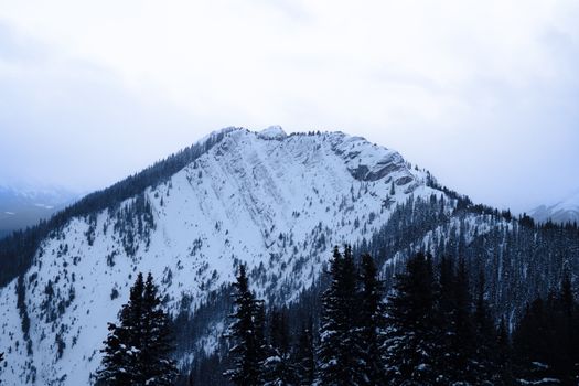 Majestic snowy mountain landscape in Banff National Park during winter.