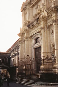 Exquisite Baroque architecture in Sicilian street scene, capturing historic artistic elegance.