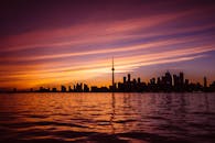 Toronto Skyline at Vibrant Sunset Reflecting on Water