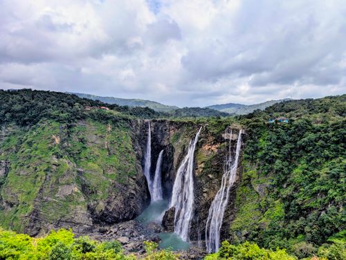 Free Breathtaking aerial view of the majestic Jog Falls in lush Indian landscape. Stock Photo