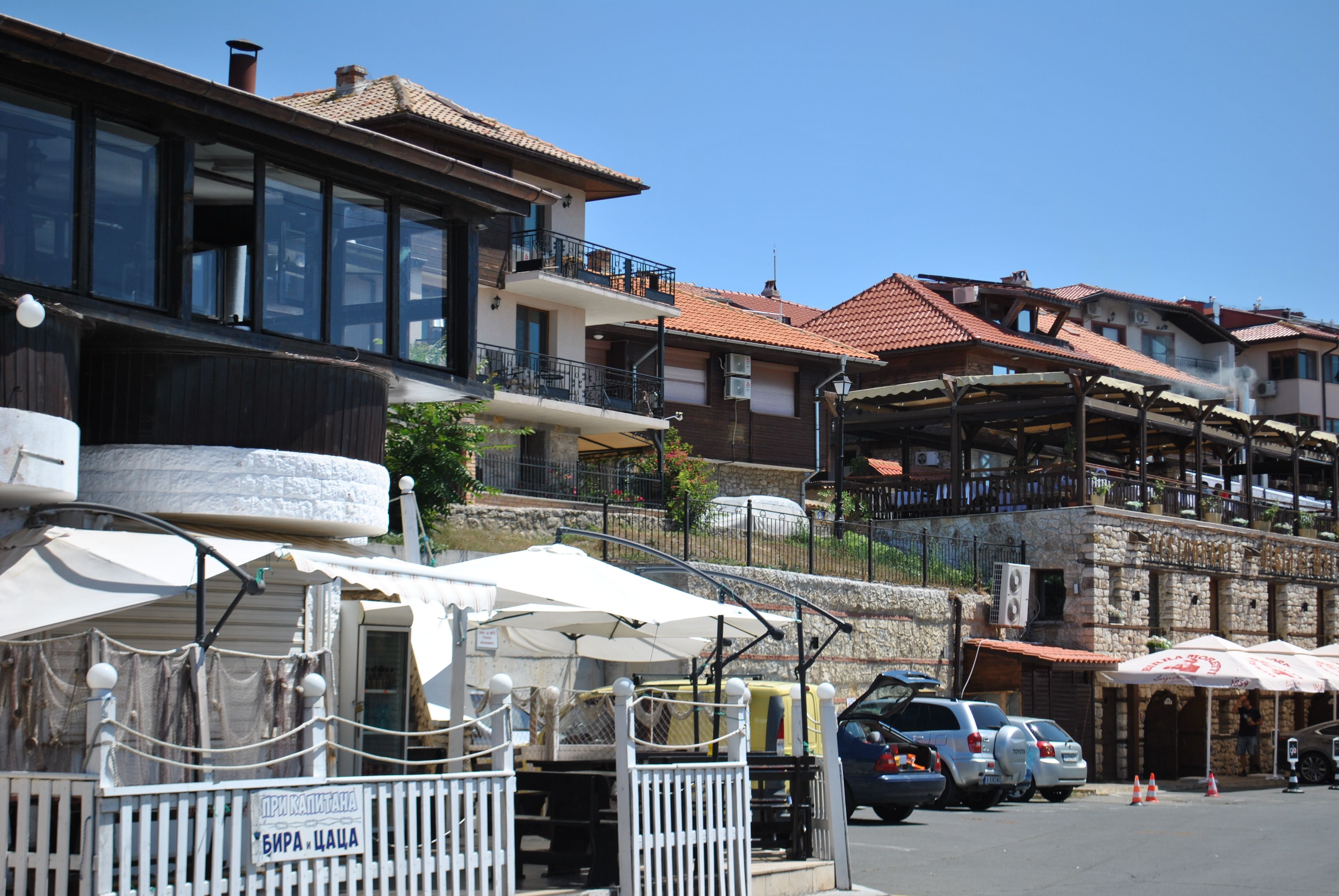 Cafe terrace on Krastyo Sarafov street in Lozenets
