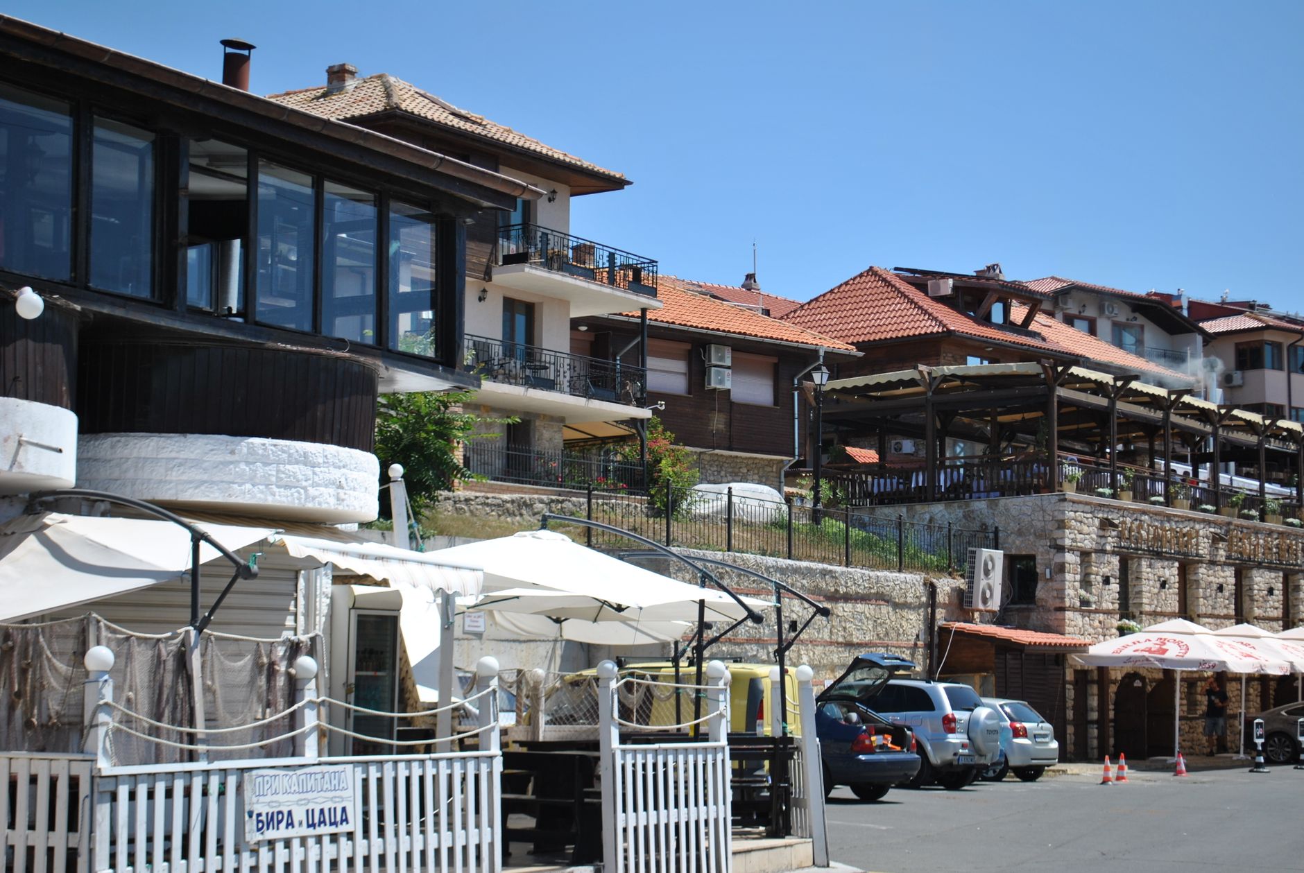 Cafe terrace on Krastyo Sarafov street in Lozenets