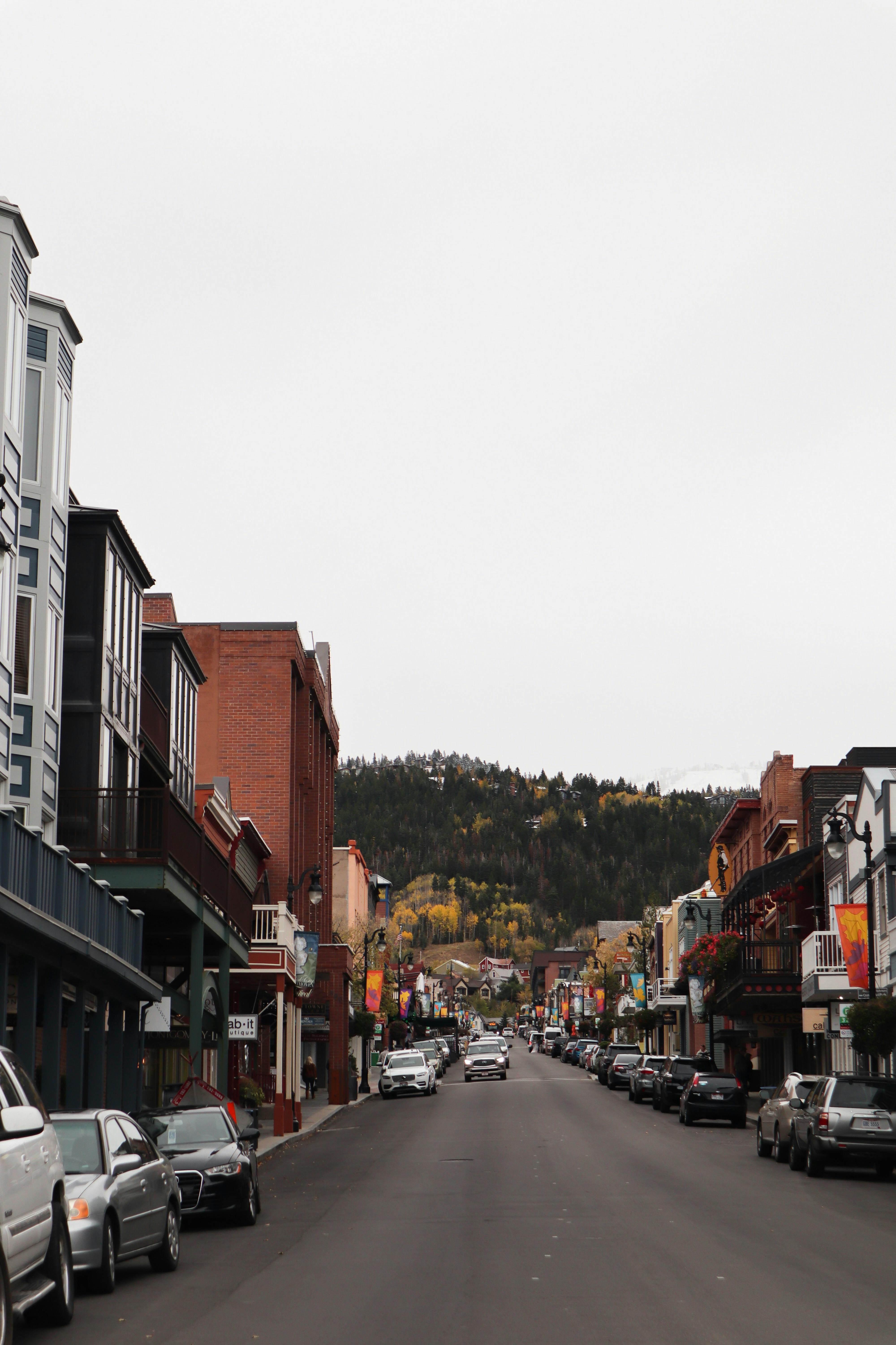 Prescription Goggle Inserts - Scenic street in Park City, Utah with autumn foliage and historic buildings.