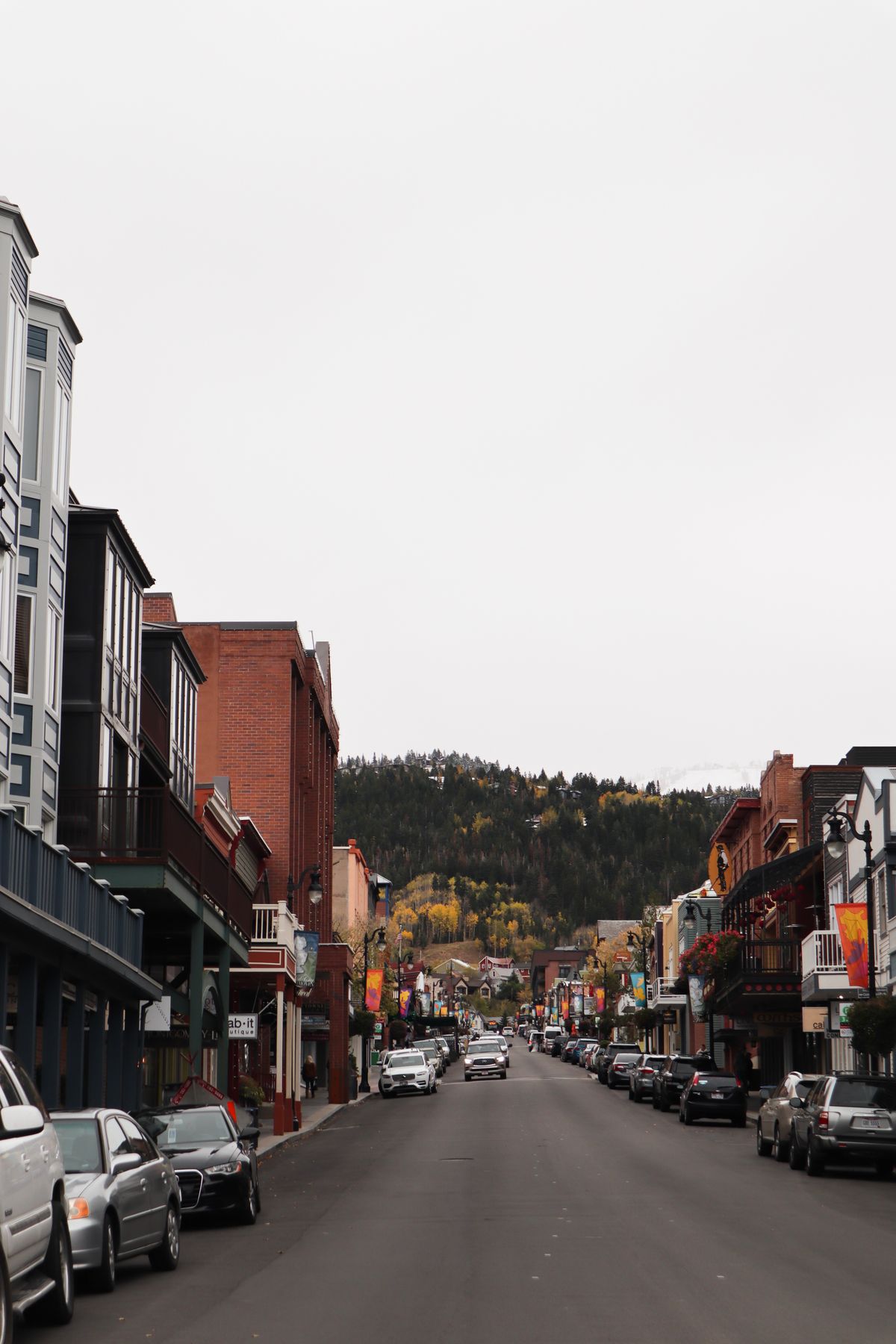 Park City Main Street with mountains