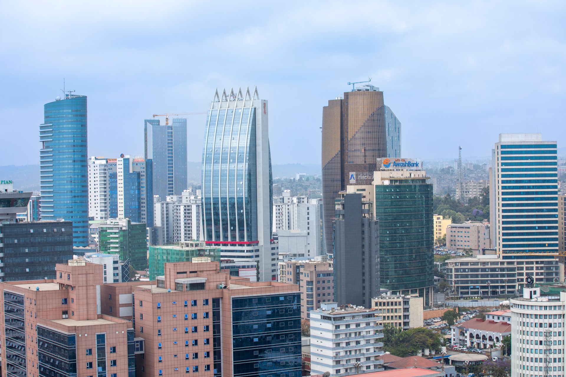 Addis Ababa skyline with Ethiopian mountains in daylight