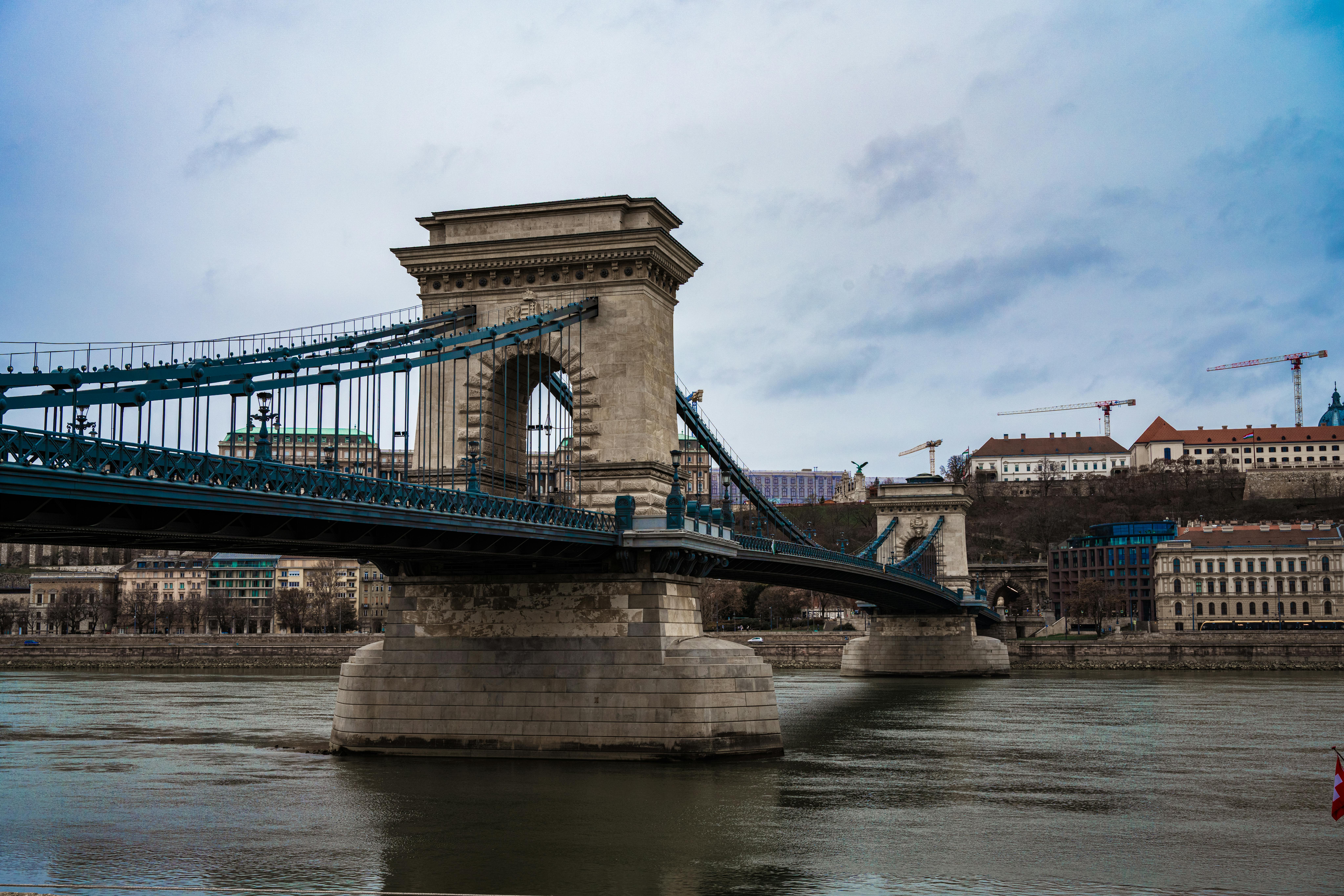View of the famous Chain Bridge spanning the Danube River in Budapest, Hungary. - Budapest