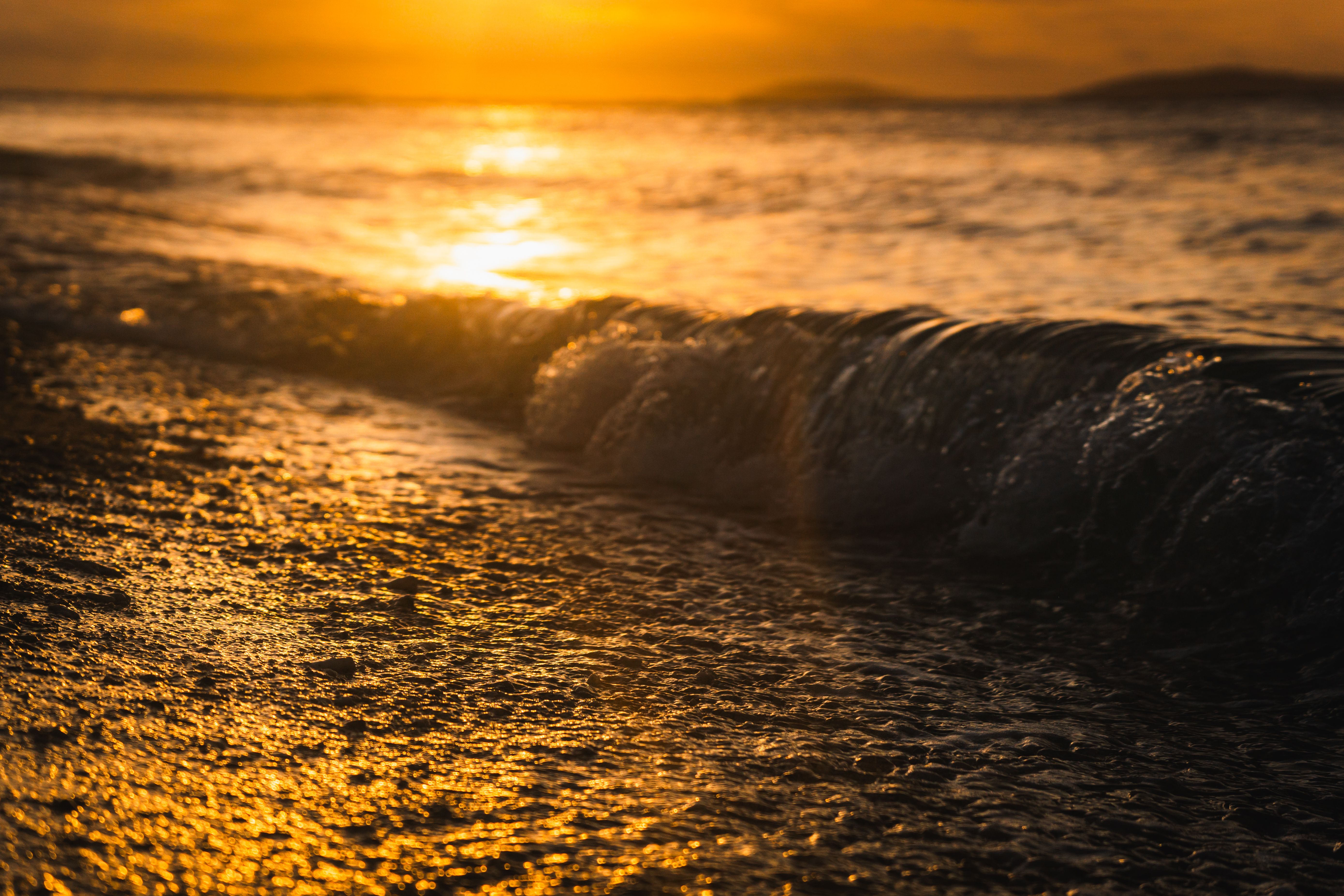 Golden Sunset Over Tranquil Beach Waves · Free Stock Photo