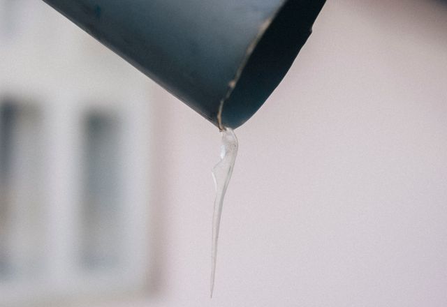 Icicle hanging from a metal gutter