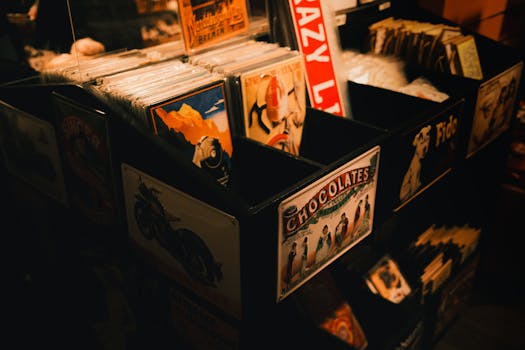 A vintage display of retro signs and art showcasing nostalgia and art deco styles.