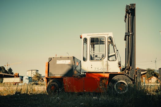 Forklift at a construction site in Doboj, Bosnia and Herzegovina, during daylight.