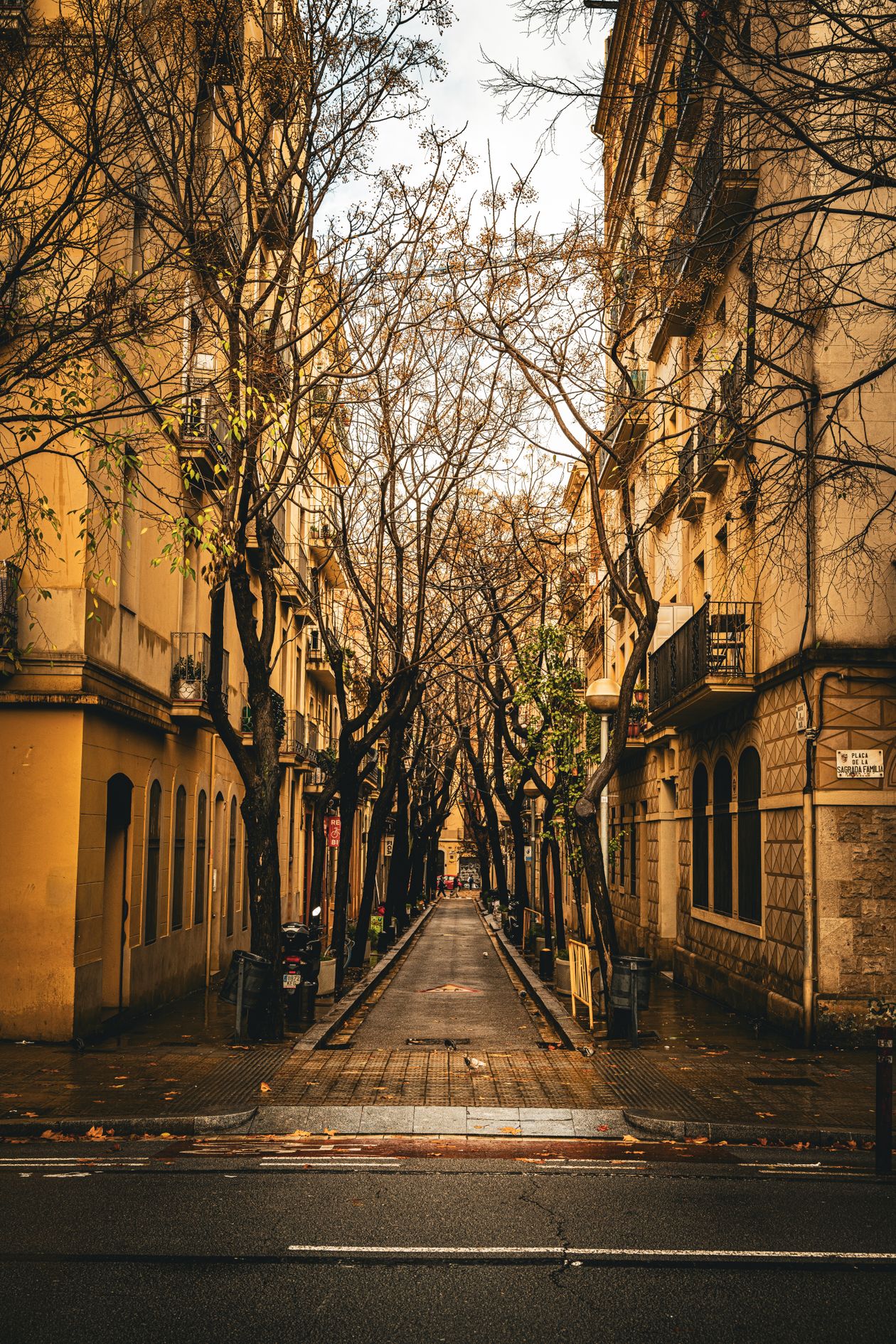 Charming narrow street in Barcelona's Gothic Quarter with historic buildings