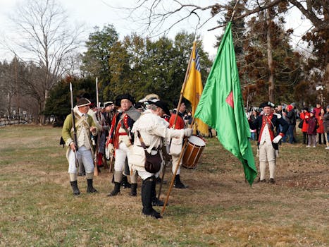 Rievocatori che impersonano personaggi storici all'evento di Washington Crossing, Pennsylvania.