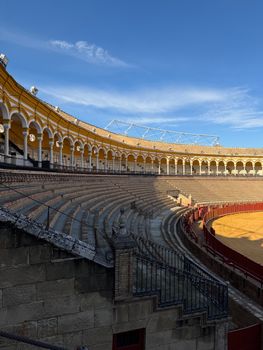 Interior view of the iconic Plaza de Toros de la Maestranza in Seville.