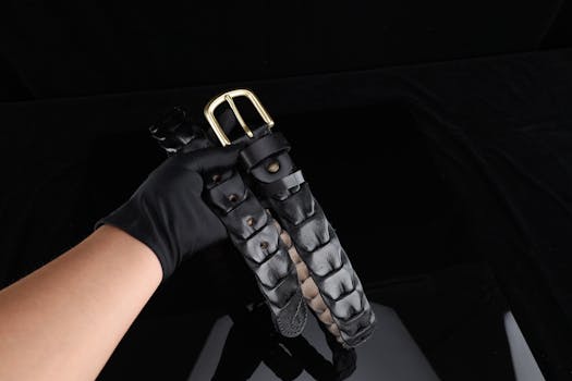 Stylish black braided leather belt featuring a brass buckle, ideal for fashion and gift purposes.