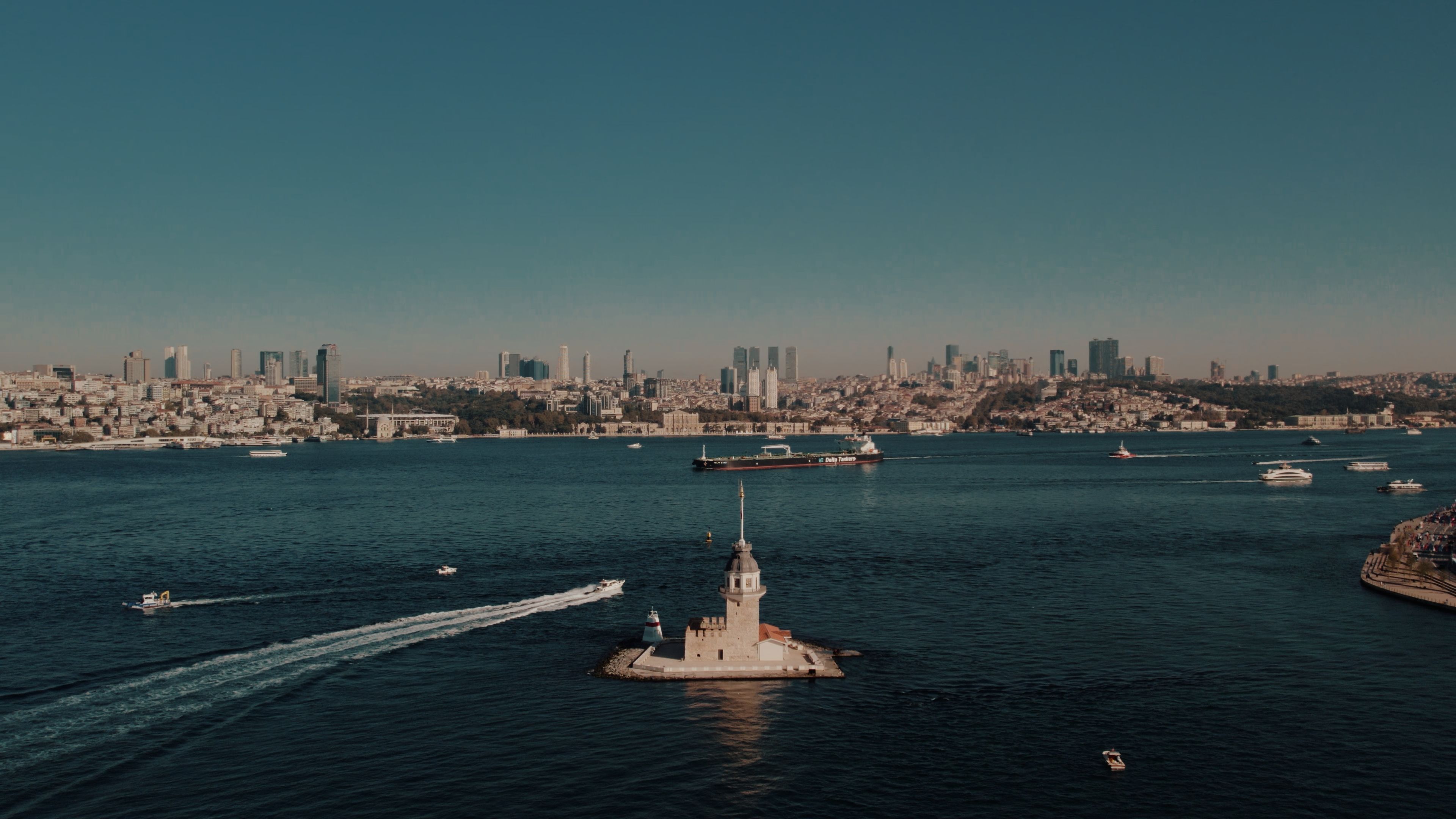 Aerial view of İstanbul's Maiden Tower and Bosphorus · Free Stock Photo