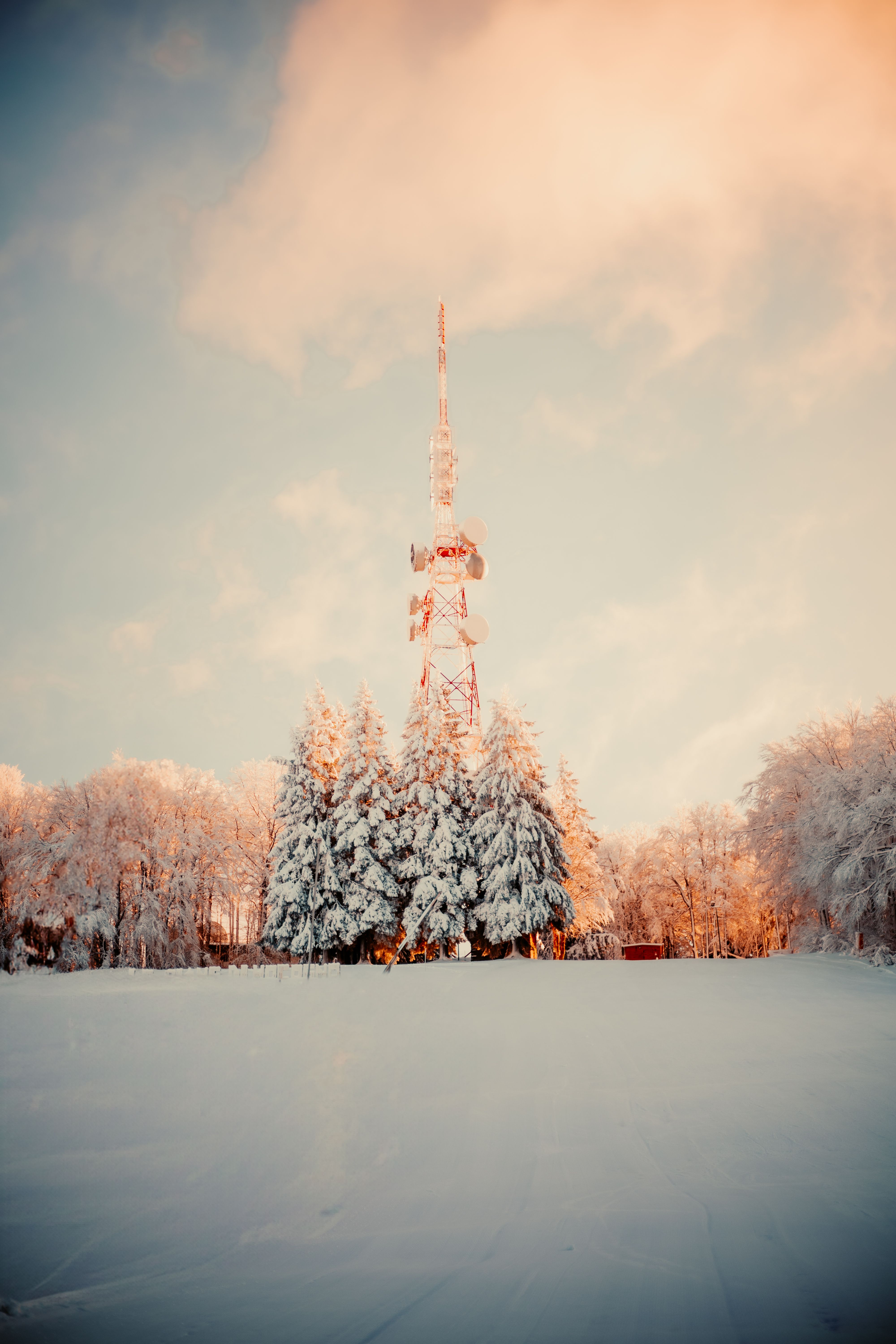 Snowy Winter Landscape With Communication Tower · Free Stock Photo