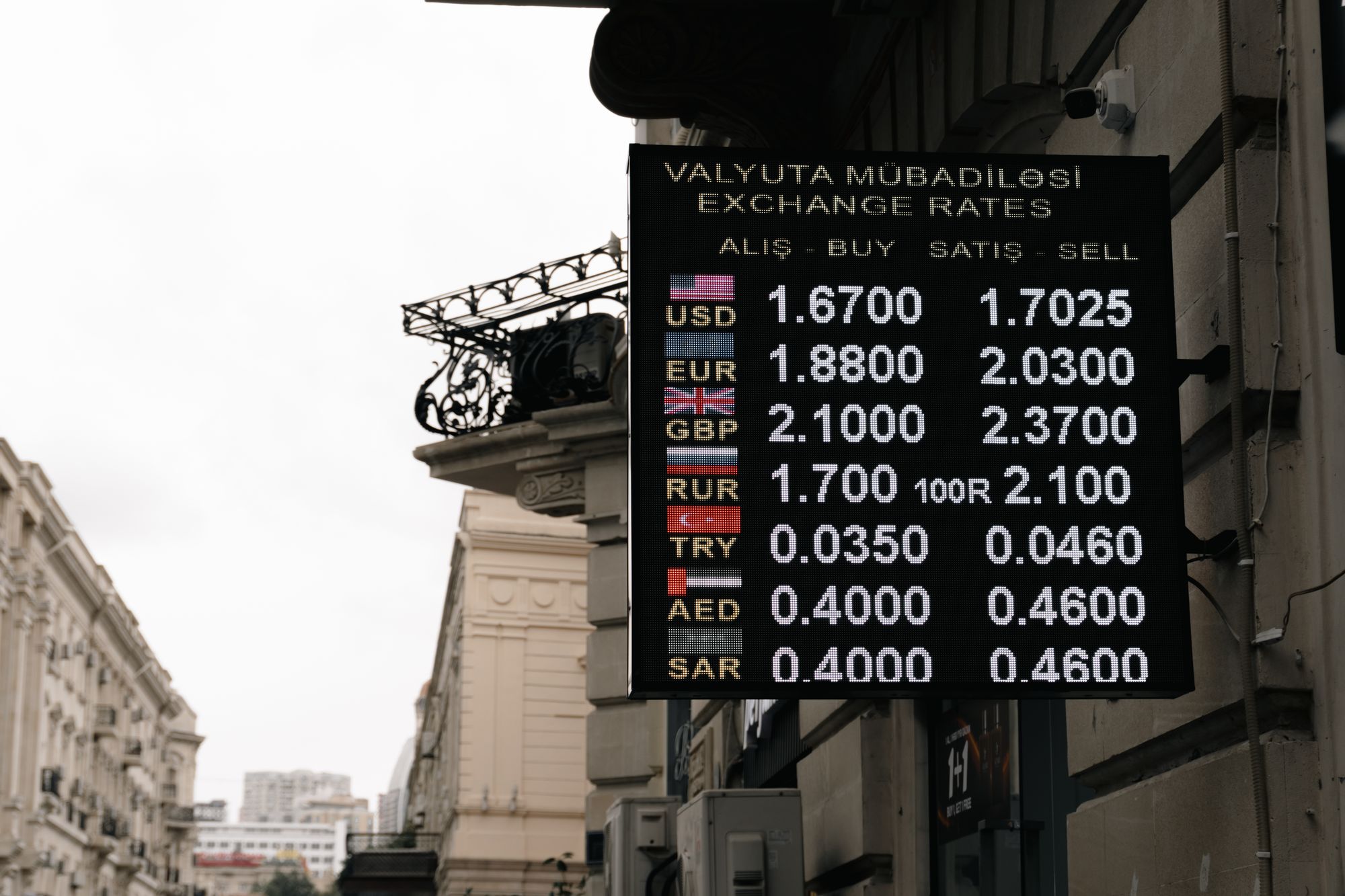 ป้ายแสดงอัตราแลกเปลี่ยนเงินตราติดตั้งกลางแจ้ง