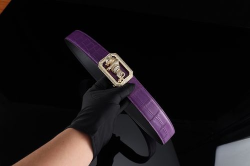 Free Elegant purple leather belt with a lion buckle, perfect for fashion accessories. Stock Photo