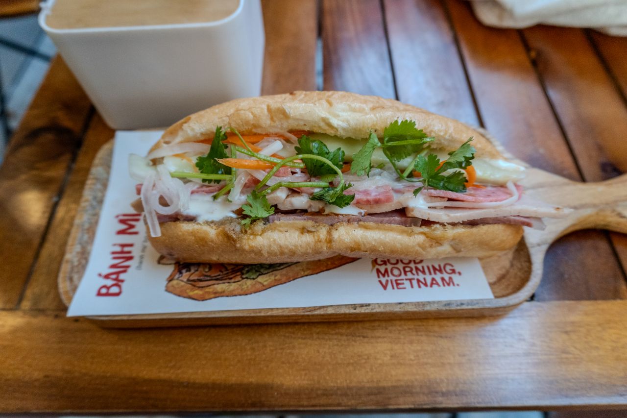close-up of fresh and delicious Hoi An banh mi