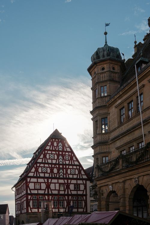Free Charming half-timbered houses and historic buildings in Rothenburg ob der Tauber, Germany. Stock Photo