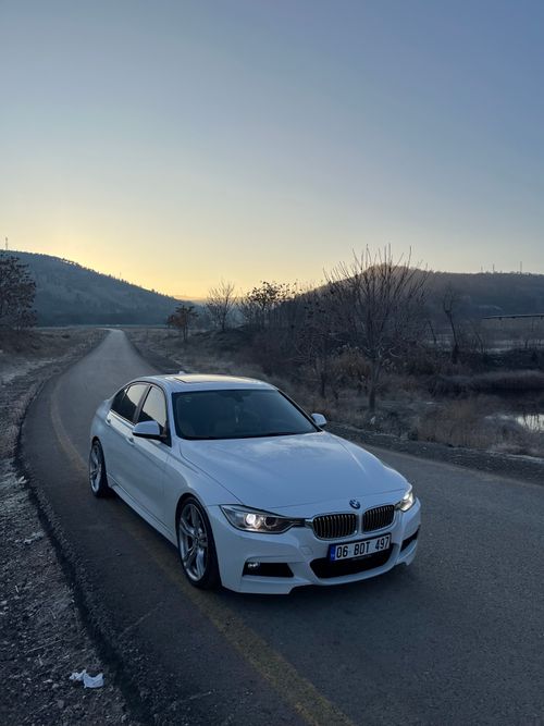 Free A white car driving on a quiet country road during a peaceful dawn, surrounded by rural landscape. Stock Photo