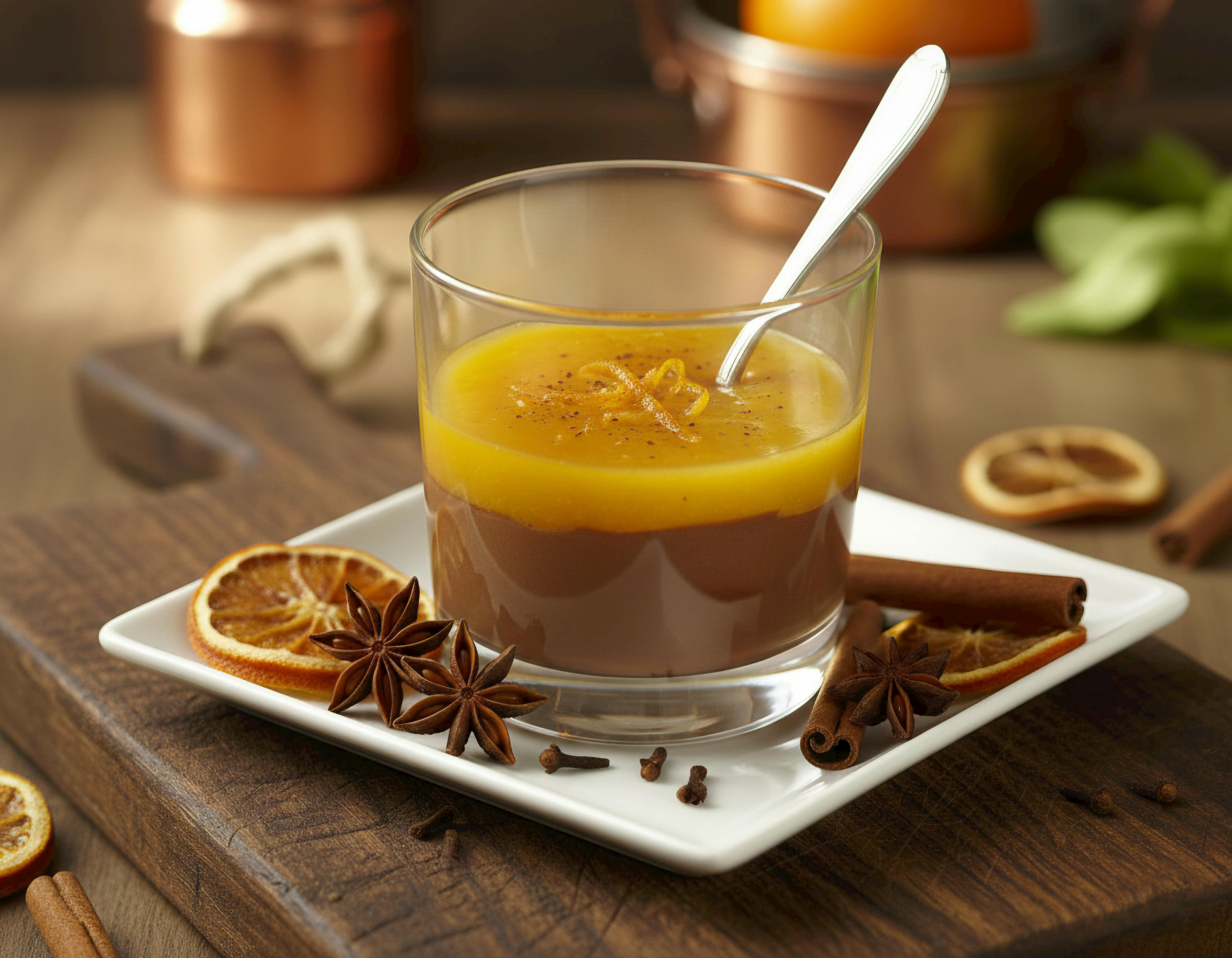 Crème au chocolat et jus d'orange épicé