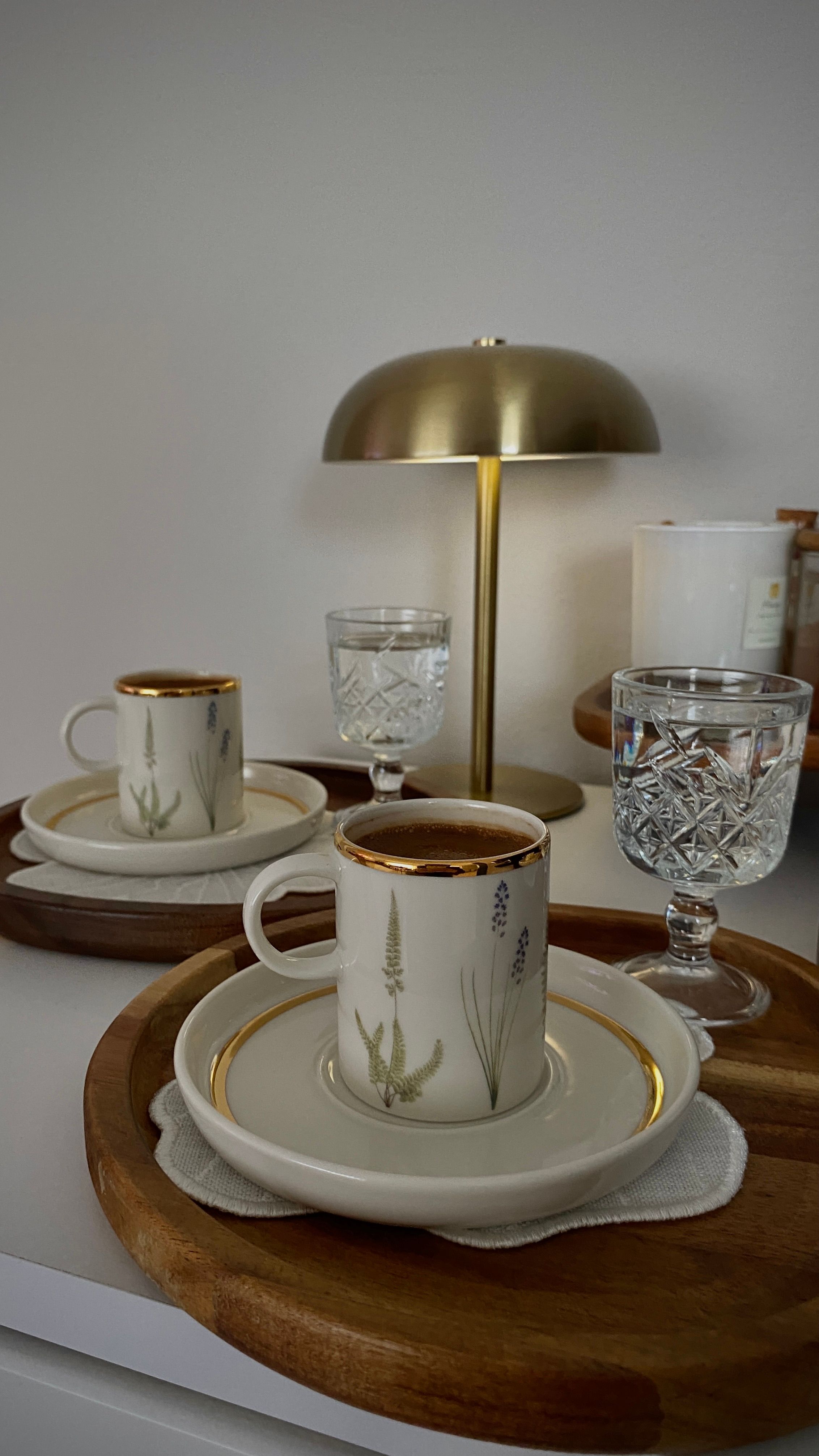 Elegant Coffee Setup with Gold Rimmed Cups · Free Stock Photo