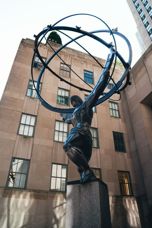 Free Statue of Atlas holding the universe at Rockefeller Center, NYC. Stock Photo