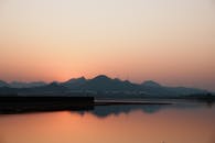 Scenic Sunset Over Tranquil Lake and Mountains