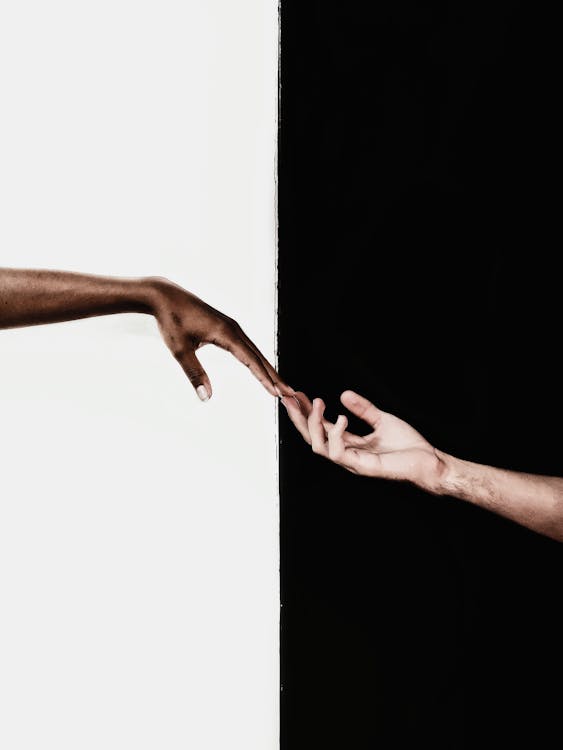 Hands in Front of White and Black Background