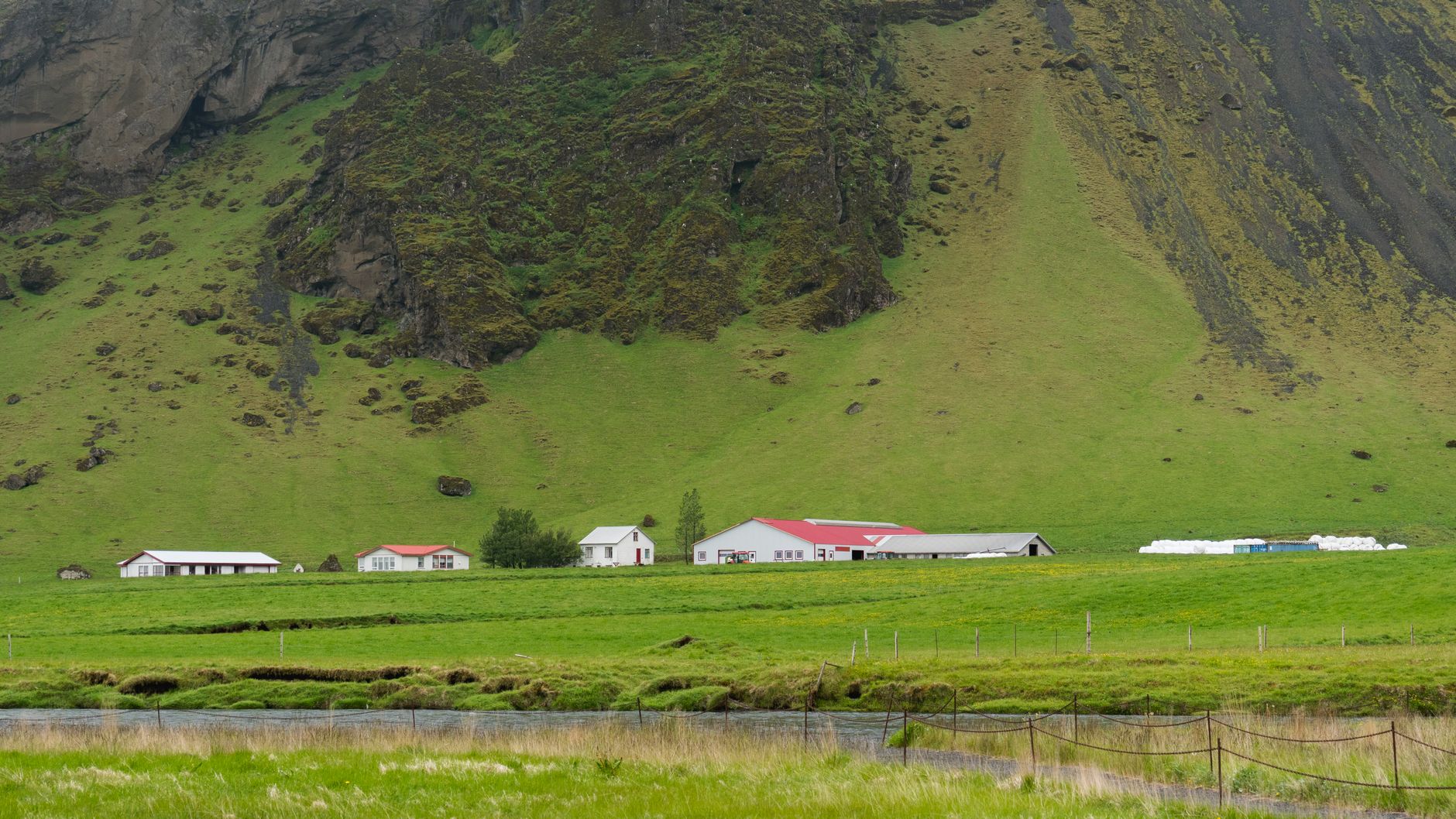 Colourful houses lining a fjord in Seydisfjordur