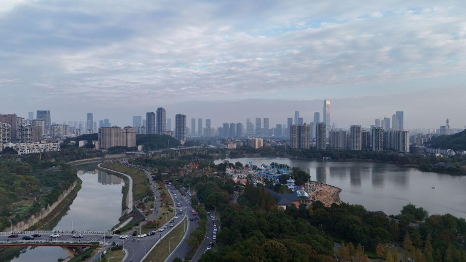 Zhangjiakou in February - Scenic waterfront promenade at twilight